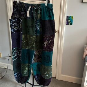 Patchwork Boho Harem Pants in Teal, Green & Plum